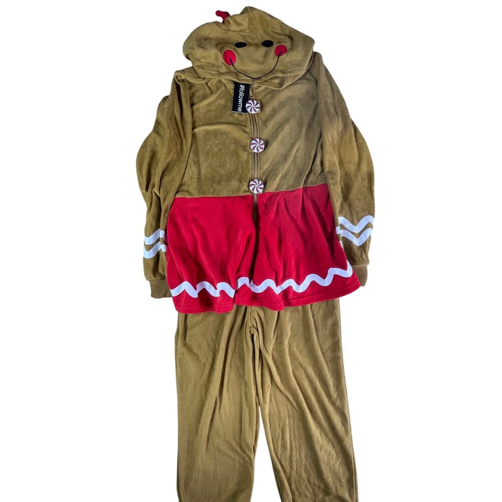 #followme Pajamas Womens Large Brown Gingerbread One Piece Christmas Holiday NWT